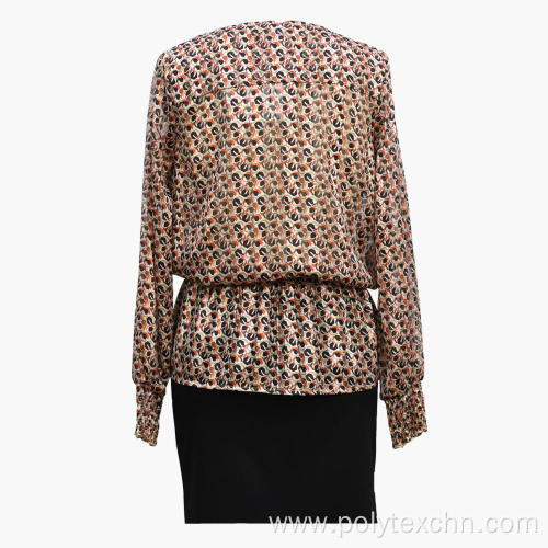 Multicolor Printed Peplum Long Sleeve Top